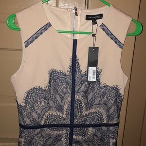 ModCloth Beige and Navy Blue Formfitting Dress